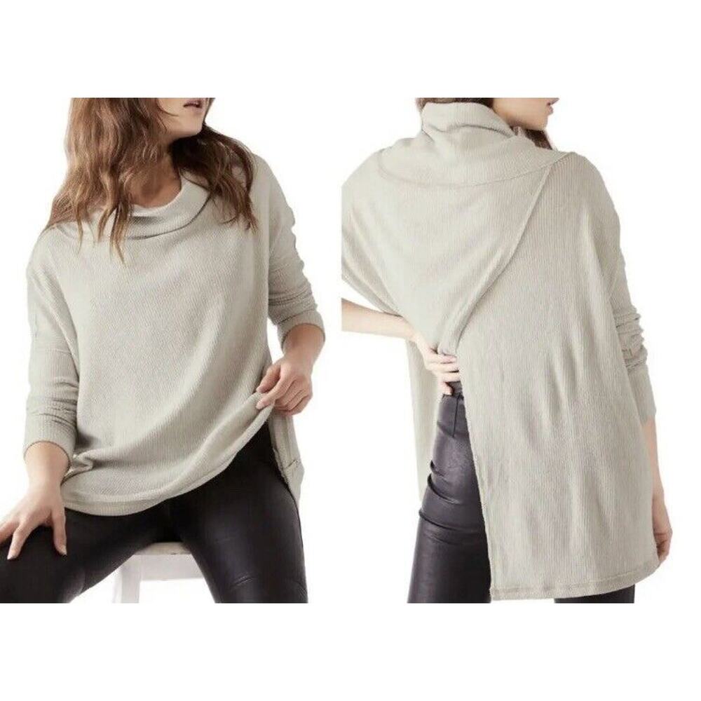 Free People Juicy L/S Cowl Neck Split Back Draped Tunic in Stone Cold Sz XS